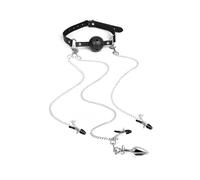 Set di Bondage BDSM 4 in 1 per Coppie con Manette per Polsi e Caviglie, Morso, Pinze per Capezzoli, Clip Clitoride e Plug Anale per Giochi Erotici e Controllo