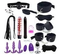 Set di bondage popolare da 16 pezzi per uomini e donne, cinghie di nylon in peluche BDSM e kit di plug anali per giochi di società per adulti -LC18ITW (Nero:Z)