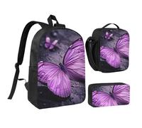 Set di borsa per la scuola con stampa di farfalle viola, portapranzo, portapenne, per ragazzi e ragazze, attività all'aperto, shopping