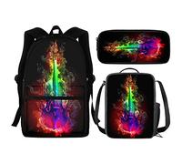 Set di borse 3 in 1 con stampa di squalo 3D, zaino leggero per la scuola, borsa per il pranzo e portapenne, per bambini e ragazzi, Arcobaleno Fuoco Ce, Taglia unica, Zaini Daypack