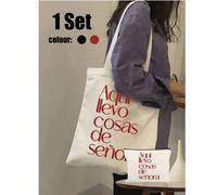 Set di borse a tracolla unisex, include borsa a spalla e borsa cosmetica, stile college minimalista (sto portando alcune cose di una signora qui), materiale in tela, borsa della spesa beige, borsa per