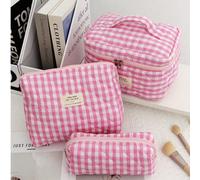 Set di borse cosmetiche trapuntate, elegante borsa da toilette da viaggio, piccola borsa carina, borsa cosmetica kawaii, borsa organizer cosmetica da viaggio a quadri con tasca con cerniera, borsa cos
