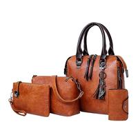 Set di borse da donna alla moda, borsa da trasporto, borsa a tracolla, manico superiore, set di 4 borse da favola dei fratelli, marrone, taglia unica