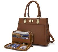 Set di borse da donna, borsa a tracolla, borsa a tracolla con manico superiore, borsa da lavoro a tracolla, portafoglio abbinato, 2 pezzi, Giallo marrone, Large