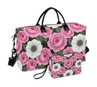 Set di borse da notte a due pezzi Combo Full Print Trolley Sleeve Robusto Vacanza Viaggio, Fiori Pastello, One Size, Classico