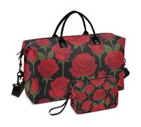 Set di borse da notte a due pezzi Combo Full Print Trolley Sleeve Robusto Vacanza Viaggio, Rosso rosato, One Size, Classico