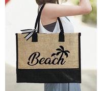 Set di borse da spiaggia da donna a tema balneare, con la scritta artistica "Beach" e un motivo ad albero di cocco. Questa elegante borsa da spiaggia è pieghevole e perfetta per nuotare e gite in spia