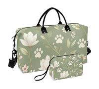 Set di borse da viaggio, 2 pezzi, stampa completa, multi tasche, robuste, per viaggi brevi, Magnolia Verde Salvia, One Size, Classico