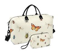 Set di borse da viaggio a due pezzi con borsa per trolley trapuntata ad ultrasuoni elegante per vacanze e viaggi, Insetto farfalla vibrante, One Size, Classico