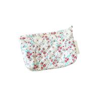 Set di borse for il trucco trapuntate in cotone poliestere | Set di borse for cosmetici da viaggio da donna in cotone trapuntato floreale multicolore. Pochette portaoggetti(Beige)