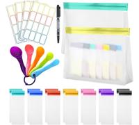 Set di borse organizer da viaggio con carta per etichette e cinque cucchiai dosatori per il controllo delle porzioni, compatti e leggeri per un facile viaggio e l'uso quotidiano