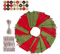 Set di borse per calendario dell'Avvento di Natale, sacchetti di lino, adesivi, clip in legno, corda per calendario dell'Avvento di Natale, set