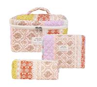 Set di borse per cosmetici floreali in 3 pezzi: graziose borse da toilette, sacchetti estetici con design floreale in cotone per trucco, cura della pelle e articoli da toeletta. Ideale per viaggi, dor