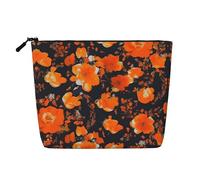 Set di borse per il trucco in canapa finta con stampa floreale ornata a strato singolo con cerniera, accessori per donne, nero, taglia unica, Nero, One Size