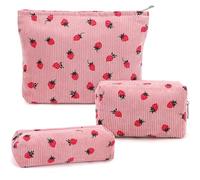 Set di borse per trucchi e cosmetici a quadri per donne e ragazze, organizer da viaggio, trousse per articoli da toeletta da bagno, borsa da viaggio con grande capacità, Rosa fragola.