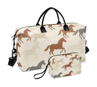 Set di borsone da palestra, 2 pezzi, trapuntato, multi tasche, alla moda, Cavallo selvaggio, One Size, Classico