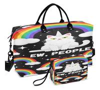 Set di borsone da palestra da viaggio con divisore a rete stampata su tutta la superficie, grande capacità per tutte le stagioni, Rainbow Maine Coon Ew Persone Fantasy Creatura, one size, Retro