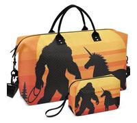 Set di borsone da palestra da viaggio con divisore a rete stampata su tutta la superficie, grande capacità per tutte le stagioni, Divertente Bigfoot_Sasquatch & Fantasy Creatura, one size, Retro