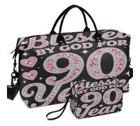 Set di borsone da viaggio con stampa all-over con piccola custodia, facile da riporre per articoli da toeletta, Benedetto da Dio per 90 anni 90 ° compleanno, one size, Retro