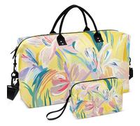 Set di borsone da viaggio e palestra, a ultrasuoni, con maniche trapuntate, portatile, per riporre tutti i giorni, Fiori Giallo Giglio, one size, Retro