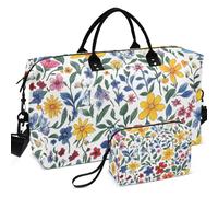 Set di borsone da viaggio e palestra, con stampa su tutta la superficie, forma convertibile, facile da riporre per articoli da toeletta, primavera Fiori rustici bianco, one size, Retro