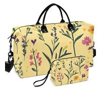 Set di borsone da viaggio e palestra, con tasche multiple trapuntate ad ultrasuoni, grande capacità per riporre tutti i giorni, carino primavera Fiori rustico giallo, one size, Retro