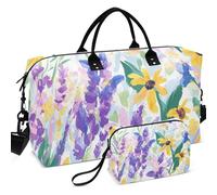 Set di borsone da viaggio e palestra, con tasche multiple trapuntate ad ultrasuoni, portatile, per riporre tutti i giorni, carino primavera Fiori rustico, one size, Retro