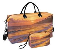 Set di borsone da viaggio trapuntato, a forma di onda, trapuntato, convertibile, portatile, per tutte le stagioni, Palma Tropicale Paradiso Ocean Beach, one size, Retro