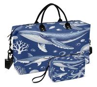 Set di borsone da viaggio trapuntato, a forma di onda, trapuntato, convertibile, portatile, per tutte le stagioni, Ocean Life Mare Estetica Pesci Spiaggia Anni '90 Vintage, one size, Retro