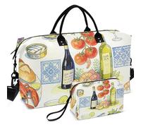 Set di borsone da viaggio trapuntato, a forma di onda, trapuntato, convertibile, portatile, per tutte le stagioni, Pesce Sardine Sporco Martini Collage Estate, one size, Retro