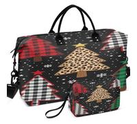 Set di borsone da viaggio trapuntato stampato su tutta la superficie | Forma convertibile facile da riporre per sport e palestra Merry Christmas Trees con Buffalo Plaid & Leopard