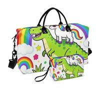 Set di borsone grande e mini sacchetto trapuntato a onda multi tasche spaziose da viaggio, Dinosaure Arte, One Size, Classico