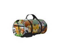 Set di borsoni da palestra con animali kawaii carini nella giungla, con tracolla, cerniera, 2 tasche laterali per uomini e donne, borsa da viaggio e da viaggio.