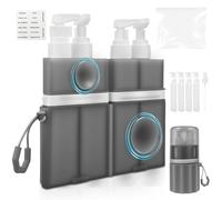 Set di bottiglie da viaggio 4 in 1, da viaggio, con ventosa, approvato TSA, per shampoo, balsami, gel doccia e lozioni (grigio)