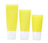 Set di bottiglie da viaggio in silicone da 3 pezzi 38 ml 60 ml 80 ml Contenitori da viaggio comprimibili a tenuta stagna riutilizzabili per lozione shampoo liquido