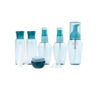 Set di Bottiglie da Viaggio per Cosmetici, Blu, PET e PP | Tappo a Vite, Doppio Design, Etichette Incluse, per Viaggio, Palestra e Ricarica Facile