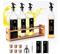 Set di bottiglie di aceto e olio SAEIV con ripiani in bambù, dispenser di olio 4X500 ml con versatore, dispenser di aceto di olio da cucina 4 Bottles with Rack