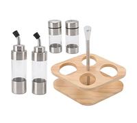 Set di bottiglie per condimenti da Scaffale in legno traslucido in acciaio inossidabile Resistente ed elegante A prova di polvere Multiuso per olio Salsa di soia Aceto Organizer