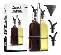 Set di bottiglie per olio e aceto Zeppoli da 17 once - Dotato di supporto in acciaio inossidabile, imbuto in sughero rimovibile e tappi a beccucc