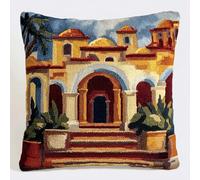 Set di bottoni per cuscino 43 x 43 cm, architettura etnica, set fai da te con motivo e istruzioni, federa fatta a mano come elegante decorazione, semplice set da ricamo per hobby creativi