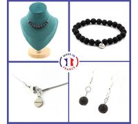 Set Di Bracciale, Collana E Orecchini Pendenti Con 10 Perle Di Lava, Taglia 8