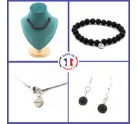 Set Di Bracciale, Collana E Orecchini Pendenti Con 15 Perle Di Lava, Taglia 8