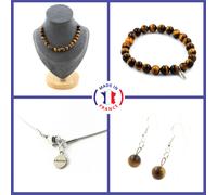 Set Di Bracciale, Collana E Orecchini Pendenti Con 20 Perle In Occhio Di Tigre