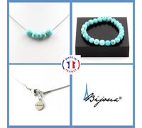 Set Di Bracciale E Collana 4 Perle Di Howlite Turchese 8 Mm. Catena Su Misura