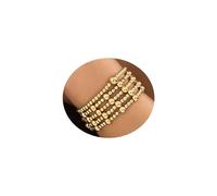 Set di braccialetti a catena con perline in oro 14 k, da donna, regolabile, con delicato fascino, graffetta, maglia cubana a strati, set di braccialetti da donna, Average size, Nessuna pietra preziosa