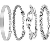 Set di braccialetti a catena per donne, ragazze, moda, perline, grosso, cavo piatto, catena, braccialetti punk, gioielli, set di braccialetti a maglia in metallo a strati regolabili Durable and clever
