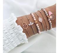 Set di braccialetti a strati boho con cuore regolabili impilabili wrap bangle gioielli braccialetto con perline assortite, Medio, Ottone, Non pietra preziosa