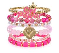 Set di braccialetti con perline in pietra naturale bohémien, per donne e uomini, impilabili, con ciondoli e nappe, braccialetti elastici multistrato con pietre preziose, ideali per l'estate, la