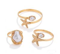 Set di braccialetti da donna a forma di stella marina e perle, minimalisti, dorati, regolabili e aperti, per uso quotidiano, vacanze al mare, feste e occasioni speciali