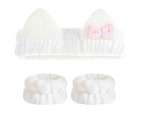 Set di braccialetti da donna con orecchie bianche per lavare il viso (3 pezzi, bianco)